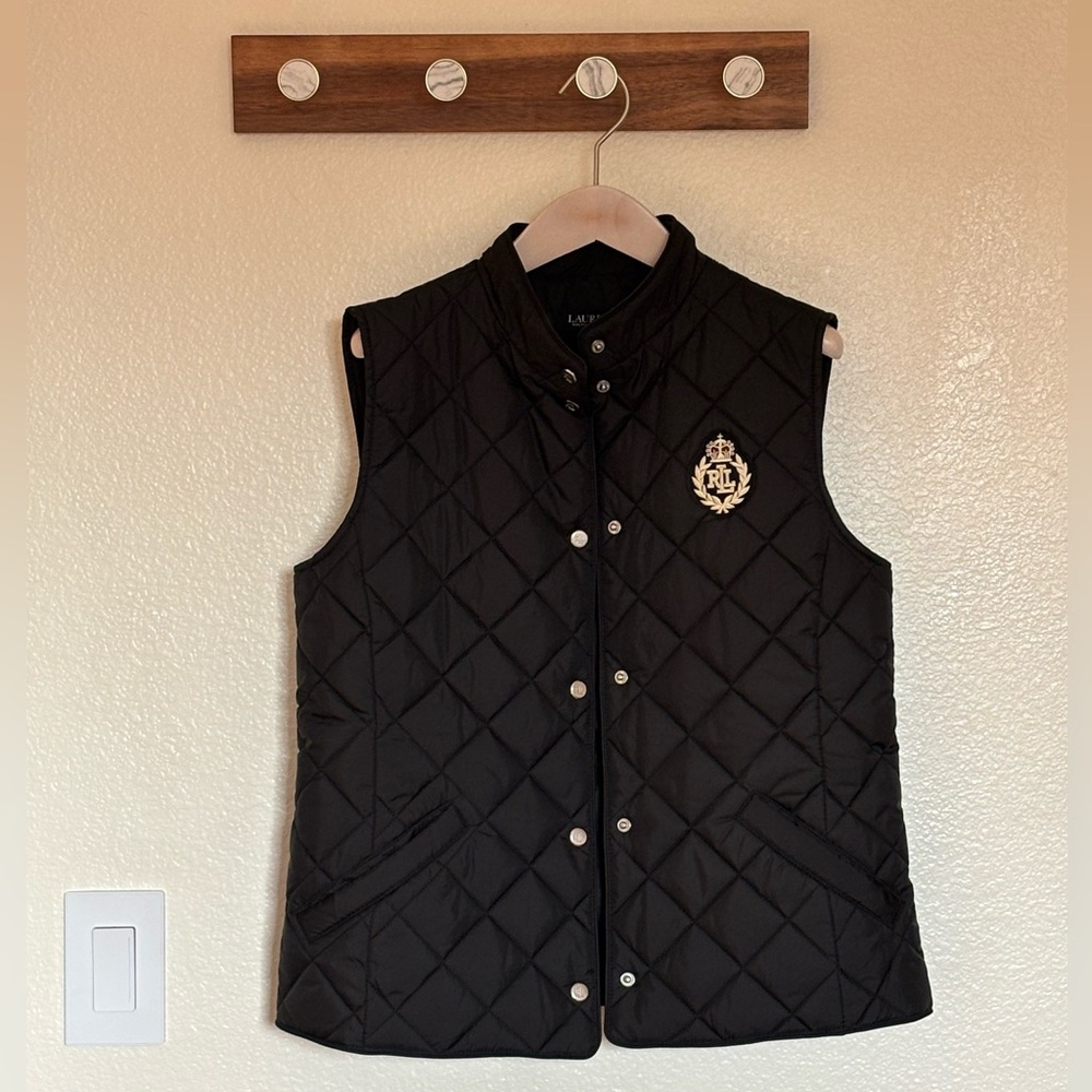 Ralph Lauren black women Quilted Vest with Crest